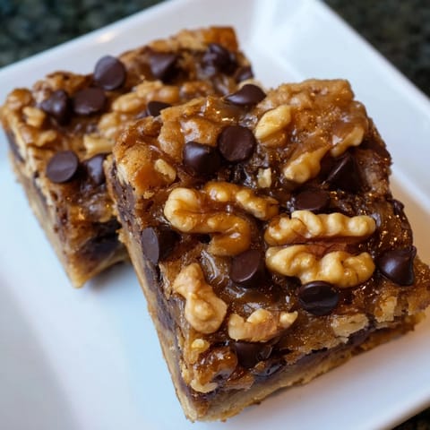 A close-up of buttery blondies, featuring generous chocolate chips and a sprinkling of nuts.