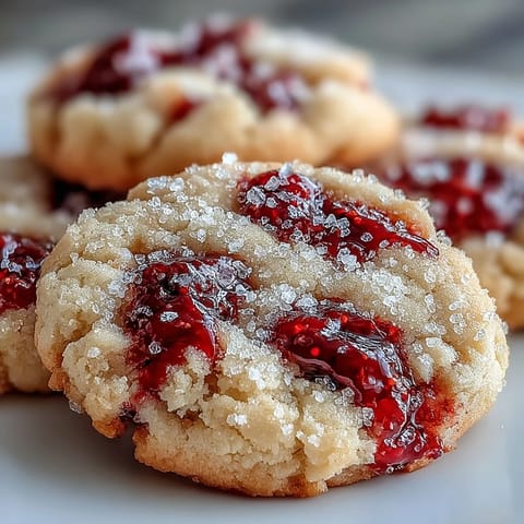 Freshly baked Soft Chewy Raspberry Sugar Cookies cooling on a wire rack with sparkling sugar crust.