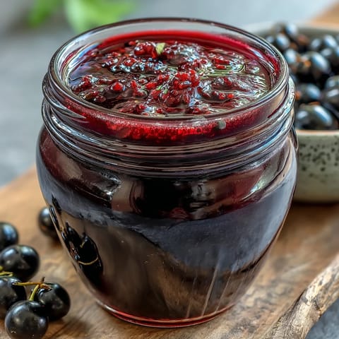 Dark purple Black Currant Vinaigrette being drizzled over a fresh salad with goat cheese and mixed greens.