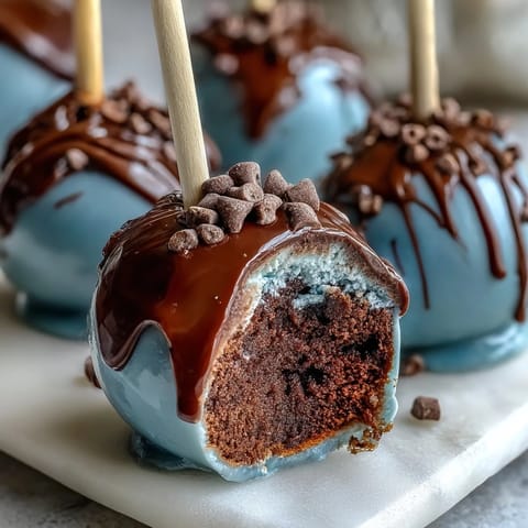 Delightful cake pops coated in robins egg blue chocolate with speckled details for a festive spring dessert.  