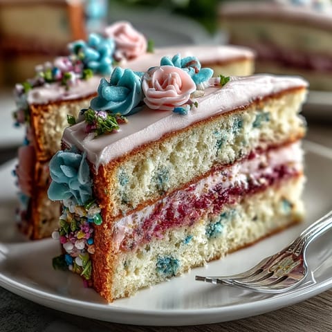 Spring Birthday Cake with Pastel Floral Buttercream, a beautiful layered vanilla cake with soft floral buttercream designs perfect for celebrations.