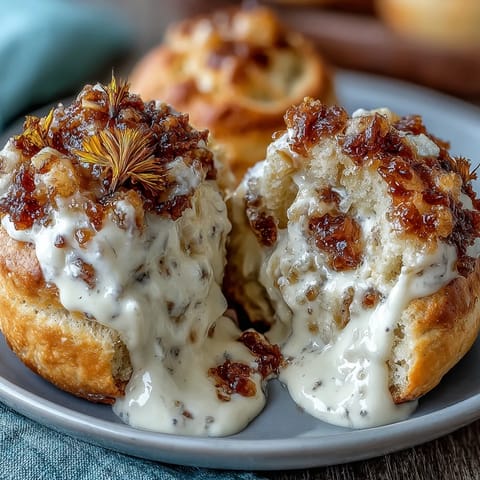 Golden scones flecked with dandelion petals, drizzled with honey, and served with a generous spoonful of clotted cream for a springtime brunch treat.