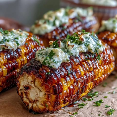 BBQ corn in foil with herb butter, golden kernels grilled to perfection and glistening with melted herb butter.