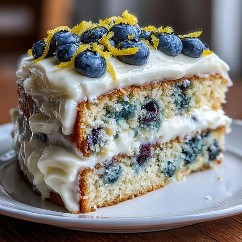 Vibrant lemon blueberry cake with fresh berries and zesty frosting, perfect for spring birthday celebrations.  