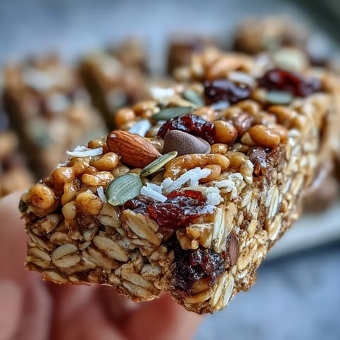 Golden baked nut-free granola bars featuring oats, coconut, and sunflower seeds, drizzled with honey for a naturally sweet treat.