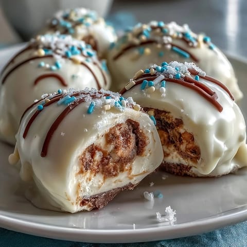 White Chocolate Peanut Butter Easter Eggs with Sprinkles, creamy peanut butter filling coated in smooth white chocolate and decorated with colorful sprinkles.