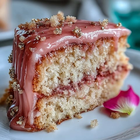 Decadent Bridal Shower Rosé Velvet Cake, perfect for celebrations, beautifully frosted and dripping gold.