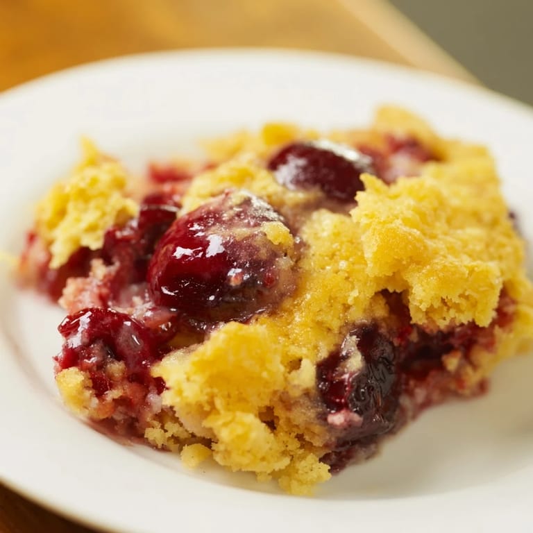 Warm dump cake featuring a buttery, crispy top, offering a simple yet delicious American treat.