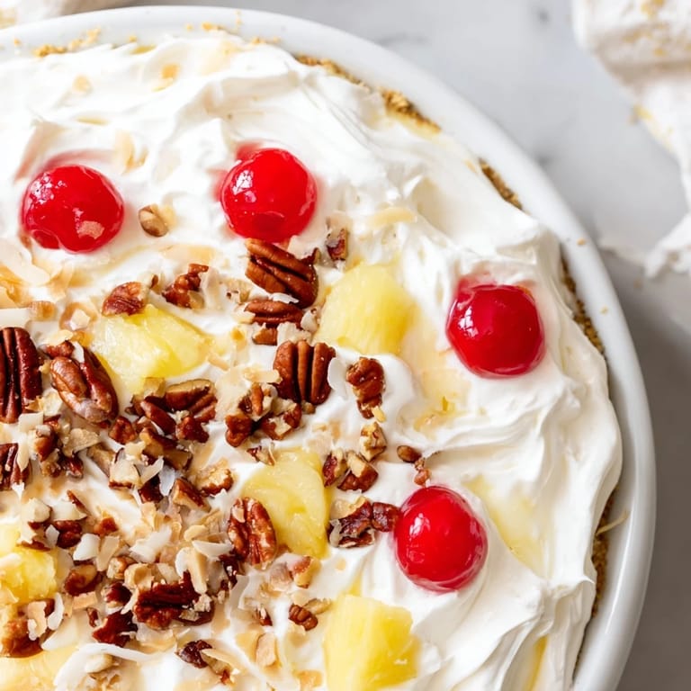 Enjoy a spoonful of the refreshing and colorful Millionaire Pie, perfect for summer eating.