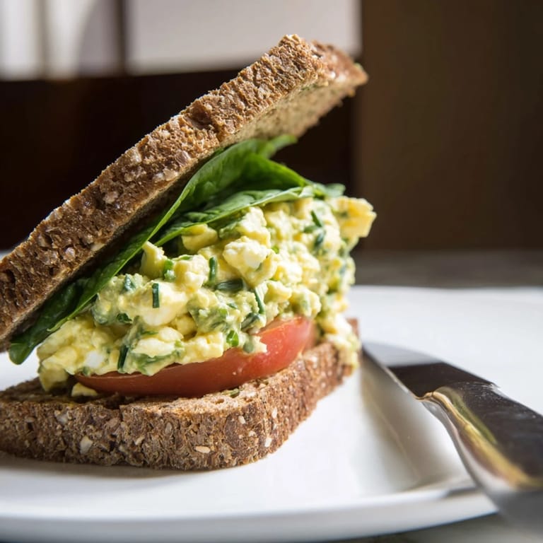 The open-faced avocado egg salad sandwich highlights its light, healthy filling and soft texture.