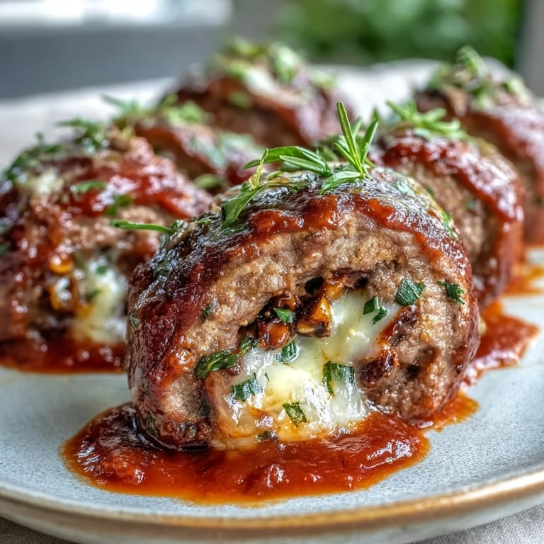Freshly seared Sicilian-Style Braciole stuffed with herbs and sweet raisins, ready to be sliced and served over creamy polenta.  