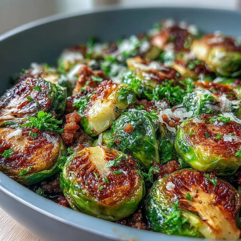 Tender Brussels sprouts and seasoned ground turkey mingle with garlic and paprika in this savory one-pan skillet meal.