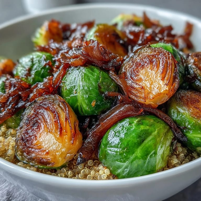 A close-up of a vibrant Roasted Brussels Sprouts Bowl, featuring toasted walnuts and chewy cranberries for a wholesome, satisfying vegetarian dinner.