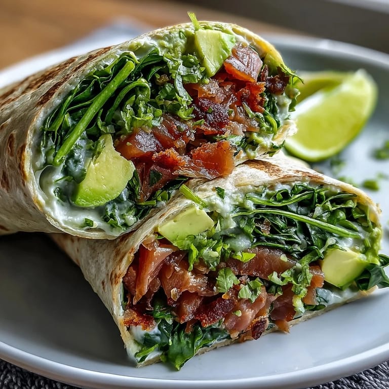 Healthy tuna and avocado wraps with fresh spinach, perfect for a light, satisfying, easy-to-make dinner.
