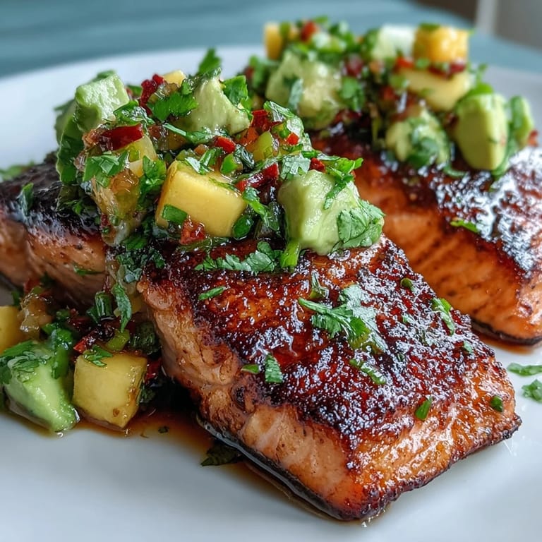 Oven-baked salmon with mango avocado salsa, a light and nutritious gluten-free meal perfect for weeknights.