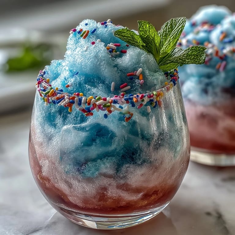 Refreshing Cotton Candy Lemonade Float combining cold lemonade, fluffy cotton candy, and a scoop of vanilla ice cream in a colorful, whimsical presentation.