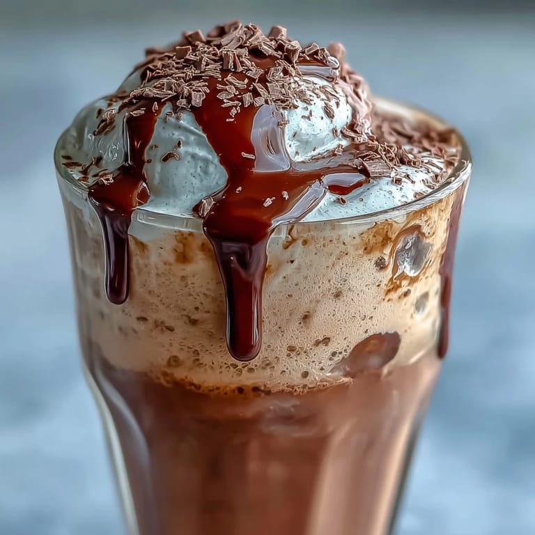 Refreshing chocolate cream cold brew with rich coffee flavor, served over ice in a clear glass.
