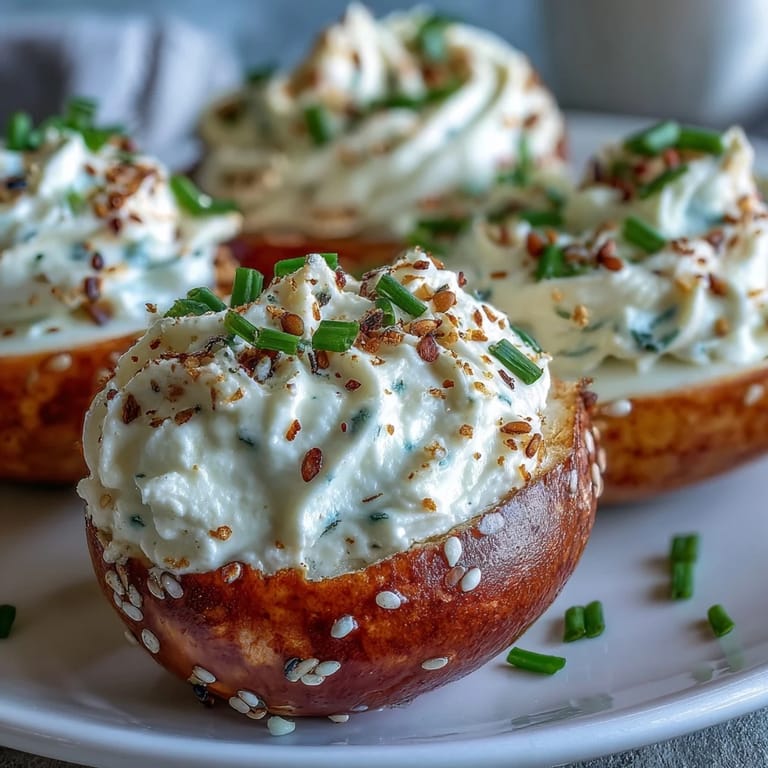 Golden Everything Bagel Deviled Eggs, garnished and prepared for a delightful appetizer.