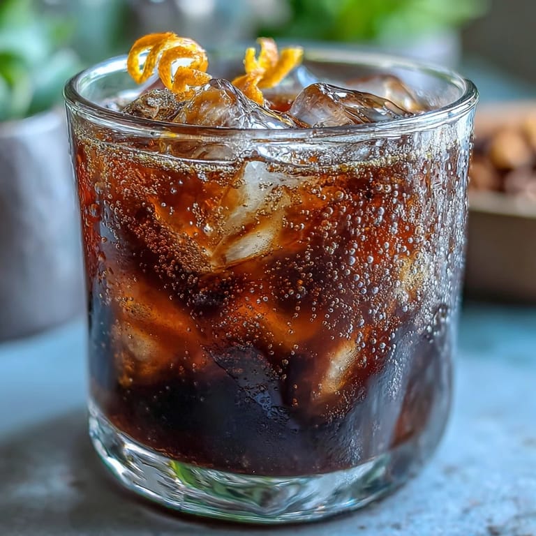 Enjoy this easy Cold Brew Coffee Tonic, layered with ice and orange zest garnish.