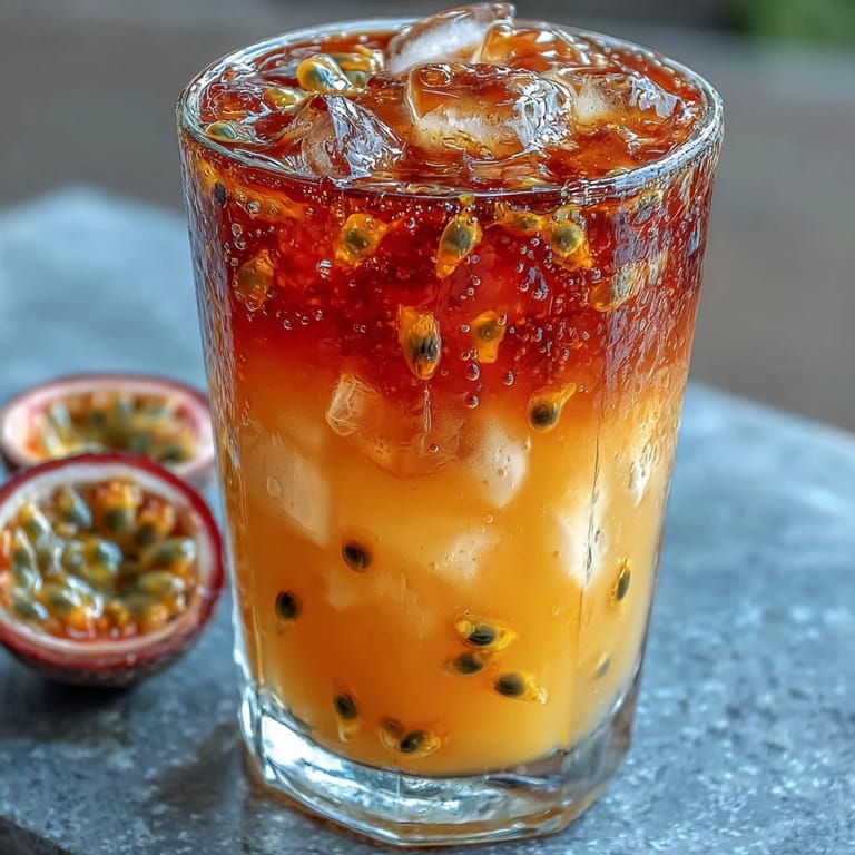Enjoy this stunning, non-alcoholic tropical sunrise mocktail with vibrant fruit layers.