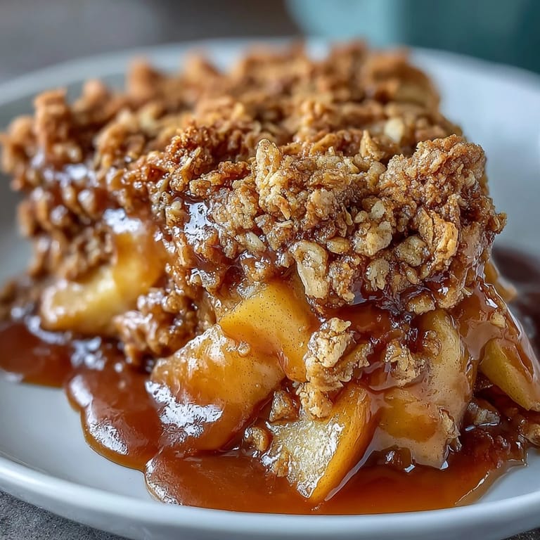 Warm Father's Day Whiskey Caramel Apple Crisp ready to serve with ice cream.