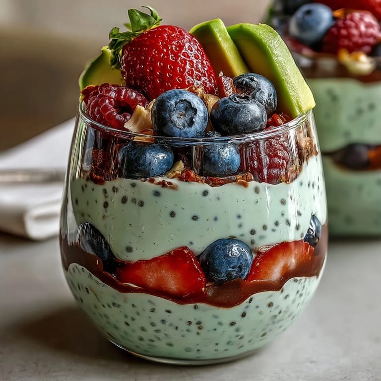 Wholesome fiber-rich avocado chia pudding parfait, a delicious breakfast delight.