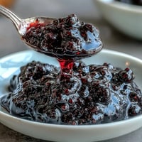 A jar of homemade Black Currant Jelly with a spoonful of the deep purple preserve, ready to spread on toast or scones.