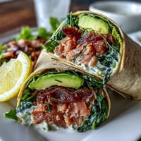 Fresh avocado and tuna wraps filled with spinach, rolled in whole wheat tortillas for a healthy, protein-rich meal.