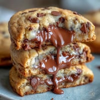 Cadbury Egg Stuffed Chocolate Chip Cookies with gooey, melted centers and golden edges, baked to chewy perfection.