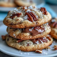 1. Butter pecan cookies with brown butter and sea salt, golden and nutty, topped with toasted pecans and flaky sea salt crystals.  