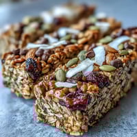 Wholesome nut-free granola bars with honey and oats, studded with seeds and dried cranberries for a chewy, satisfying snack.