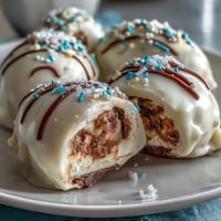 White Chocolate Peanut Butter Easter Eggs with Sprinkles, creamy peanut butter filling coated in smooth white chocolate and decorated with colorful sprinkles.